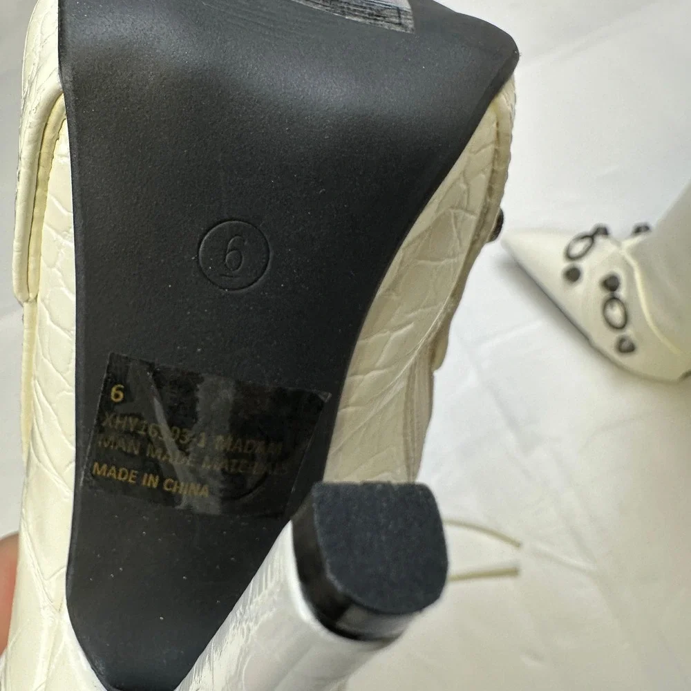 Fashion Nova Knee High Boots Croc Embossed White Stiletto Size 6 - Picture 11 of 13